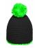 Unisexe Bonnet à pompon avec bande contrastée Noir/néon-vert 8110