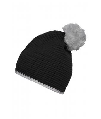 Unisexe Bonnet à pompon avec bande contrastée Noir/gris-clair 8110