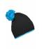 Unisex Pompon Hat with Contrast Stripe Black/turquoise 8110