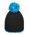 Unisex Pompon Hat with Contrast Stripe Black/turquoise 8110