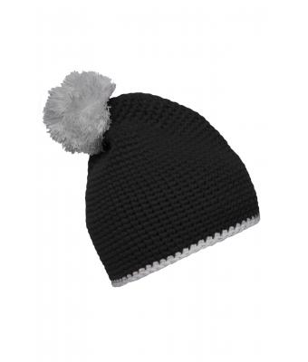 Unisex Pompon Hat with Contrast Stripe Black/light-grey 8110