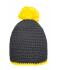 Unisex Pompon Hat with Contrast Stripe Carbon/yellow 8110