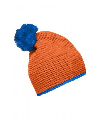 Unisex Pompon Hat with Contrast Stripe Orange/aqua 8110