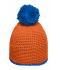 Unisex Pompon Hat with Contrast Stripe Orange/aqua 8110