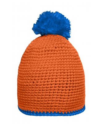 Unisex Pompon Hat with Contrast Stripe Orange/aqua 8110