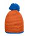 Unisex Pompon Hat with Contrast Stripe Orange/aqua 8110