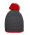 Unisex Pompon Hat with Contrast Stripe Carbon/red 8110