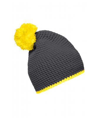 Unisex Pompon Hat with Contrast Stripe Carbon/yellow 8110