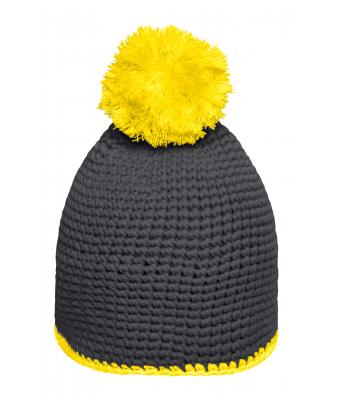 Unisex Pompon Hat with Contrast Stripe Carbon/yellow 8110