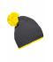 Unisex Pompon Hat with Contrast Stripe Carbon/geel 8110