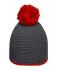 Unisex Pompon Hat with Contrast Stripe Carbon/red 8110
