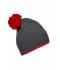 Unisex Pompon Hat with Contrast Stripe Carbon/rood 8110