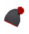 Unisex Pompon Hat with Contrast Stripe Carbon/red 8110