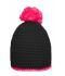 Unisex Pompon Hat with Contrast Stripe Black/pink 8110