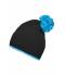 Unisex Pompon Hat with Contrast Stripe Black/turquoise 8110