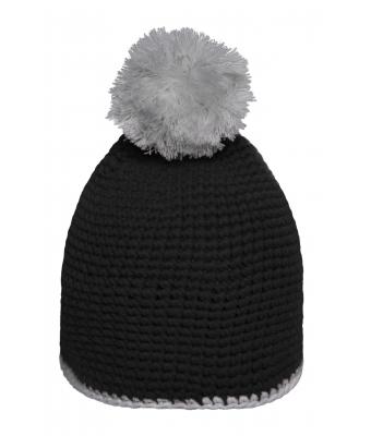 Unisex Pompon Hat with Contrast Stripe Black/light-grey 8110