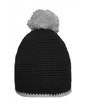 Unisex Pompon Hat with Contrast Stripe Black/light-grey 8110