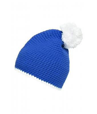 Unisex Pompon Hat with Contrast Stripe Blue/white 8110