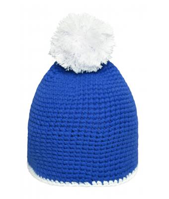 Unisex Pompon Hat with Contrast Stripe Blue/white 8110