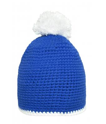 Unisex Pompon Hat with Contrast Stripe Blue/white 8110