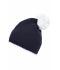 Unisex Pompon Hat with Contrast Stripe Navy/white 8110