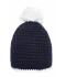 Unisex Pompon Hat with Contrast Stripe Navy/white 8110