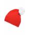 Unisex Pompon Hat with Contrast Stripe Red/white 8110