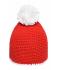 Unisex Pompon Hat with Contrast Stripe Red/white 8110