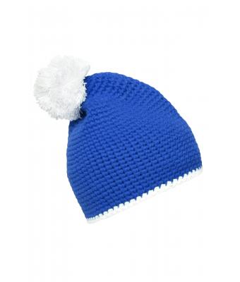 Unisex Pompon Hat with Contrast Stripe Blue/white 8110