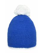 Unisex Pompon Hat with Contrast Stripe Blue/white 8110