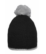 Unisex Pompon Hat with Contrast Stripe Black/light-grey 8110