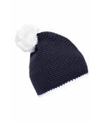 Unisex Pompon Hat with Contrast Stripe Navy/white 8110