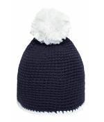 Unisex Pompon Hat with Contrast Stripe Navy/white 8110