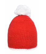 Unisex Pompon Hat with Contrast Stripe Red/white 8110