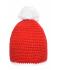 Unisex Pompon Hat with Contrast Stripe Red/white 8110