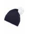 Unisex Pompon Hat with Contrast Stripe Navy/wit 8110