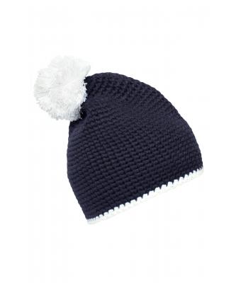 Unisex Pompon Hat with Contrast Stripe Navy/wit 8110