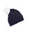 Unisex Pompon Hat with Contrast Stripe Navy/wit 8110