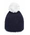 Unisex Pompon Hat with Contrast Stripe Navy/wit 8110