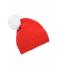Unisex Pompon Hat with Contrast Stripe Rood/wit 8110