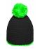 Unisex Pompon Hat with Contrast Stripe Zwart/neon-groen 8110