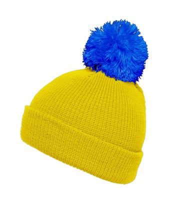 Unisex Pompon hat with brim Geel/azure 8120