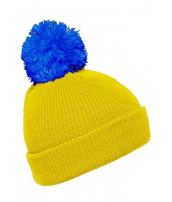 Unisex Pompon hat with brim Geel/azure 8120