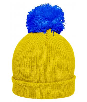 Unisex Pompon hat with brim Geel/azure 8120