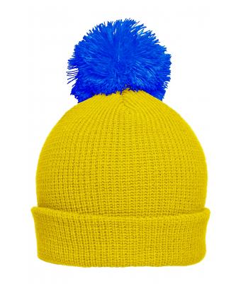 Unisex Pompon hat with brim Geel/azure 8120