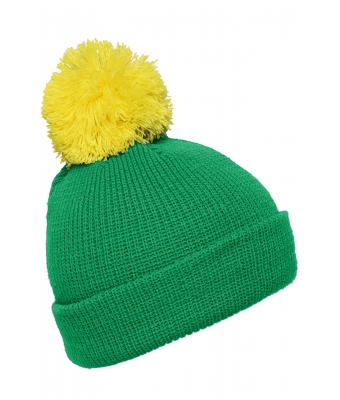 Unisex Pompon hat with brim Varengroen/geel 8120