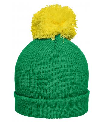 Unisex Pompon hat with brim Varengroen/geel 8120