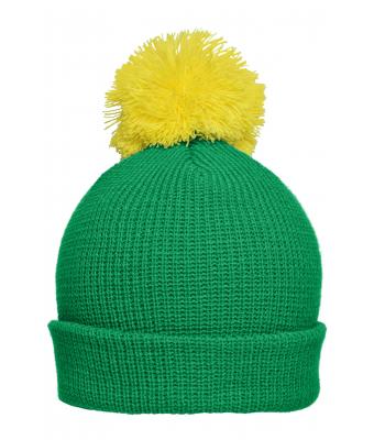 Unisex Pompon hat with brim Varengroen/geel 8120