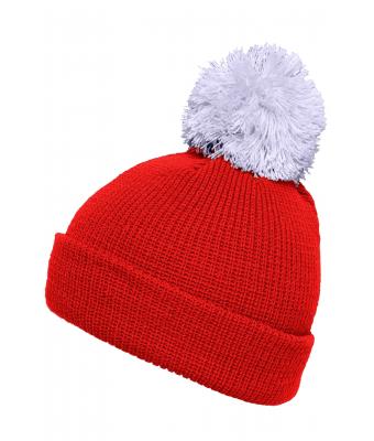 Unisex Pompon hat with brim Tomaat/zilver 8120