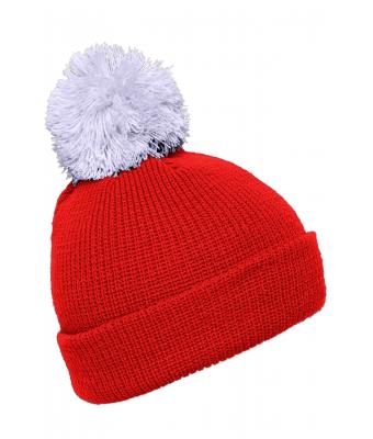 Unisex Pompon hat with brim Tomaat/zilver 8120
